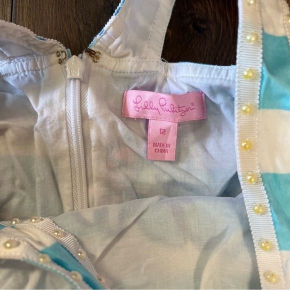 Lilly Pulitzer Sandrine Dress Shorely Blue Floral Striped Tossing The Line SZ 12 - Picture 5 of 6